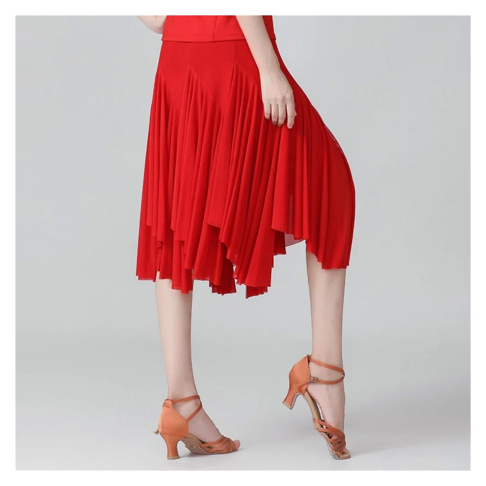 Latin Tanzkleid Damen Eleganter mittellanger Latein-Tanzrock aus Netzstoff for Damen, weicher Gesellschaftstanz, Walzer Dancewear(L)