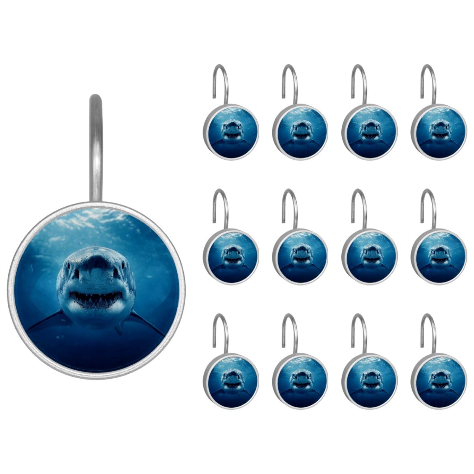 Shark Decorative Shower Curtain Hooks Rings, Shower Hooks for Bathroom Shower Rods Curtains, 12pcs Shower Curtain Hooks