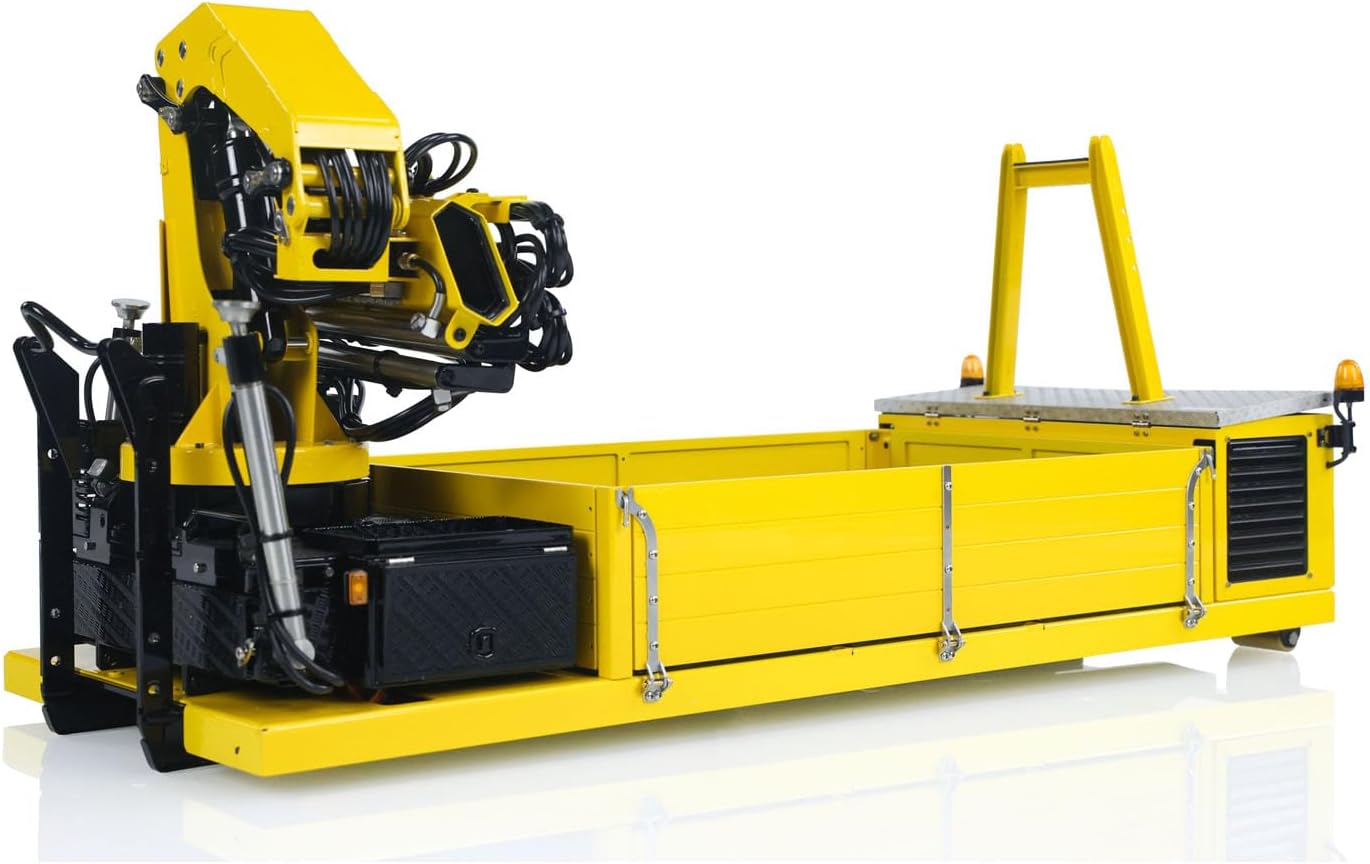 Metal Cargo Box Hydraulic Crane for LESU 1/14 Roll Off Dumper Truck DIY Tipper Metal 7CH Valve Lights Hobby Grade Model Parts(Lemon Yellow and Black)