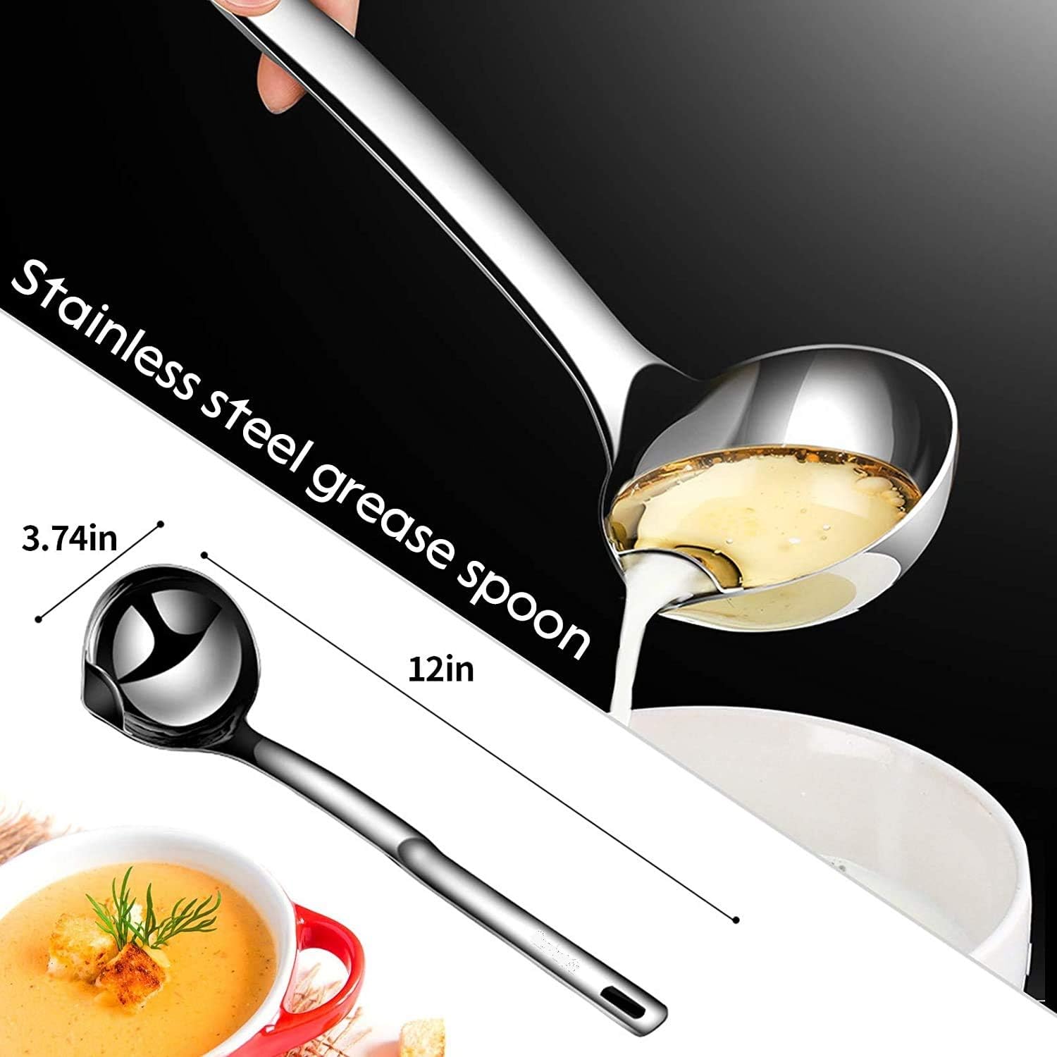 NILKANTH® - Stainless Steel Oil Soup Separator Spoon, Oil Filter Spoon, Cooking Spoon Oil-Separated Spoon with Long Handle, Grease Filter Spoon for Home Kitchen Hot Pot Fat Skimmer (Pcs 2) Silver 1