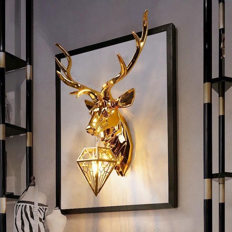 Golden Deer Antler Wall Lamp - Rustic Elegance -1