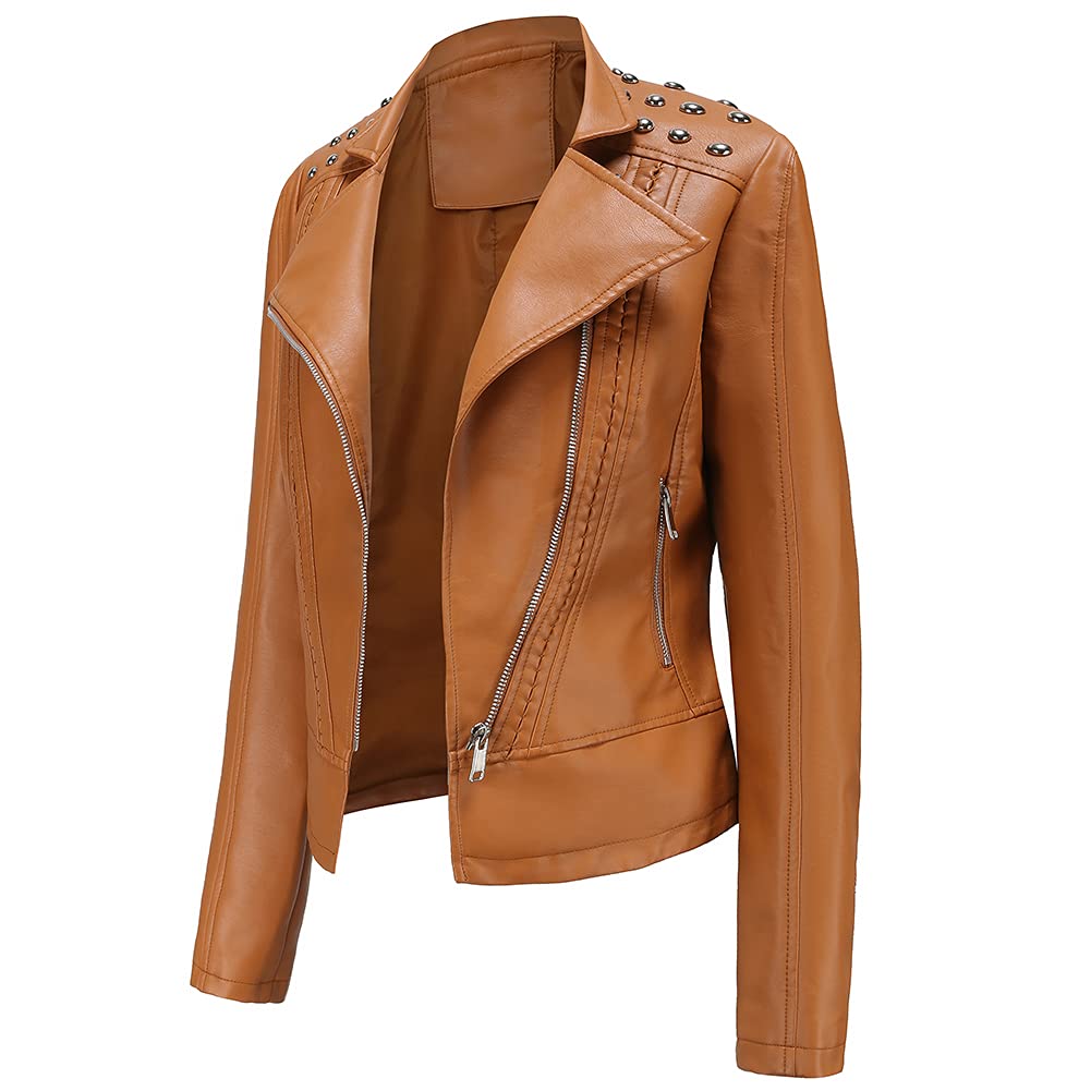 YFFUSHI Femme Blouson PU Biker Faux Leather Jacket Slim Fit Veste en Similicuir Elégante de Style Motard Zippé