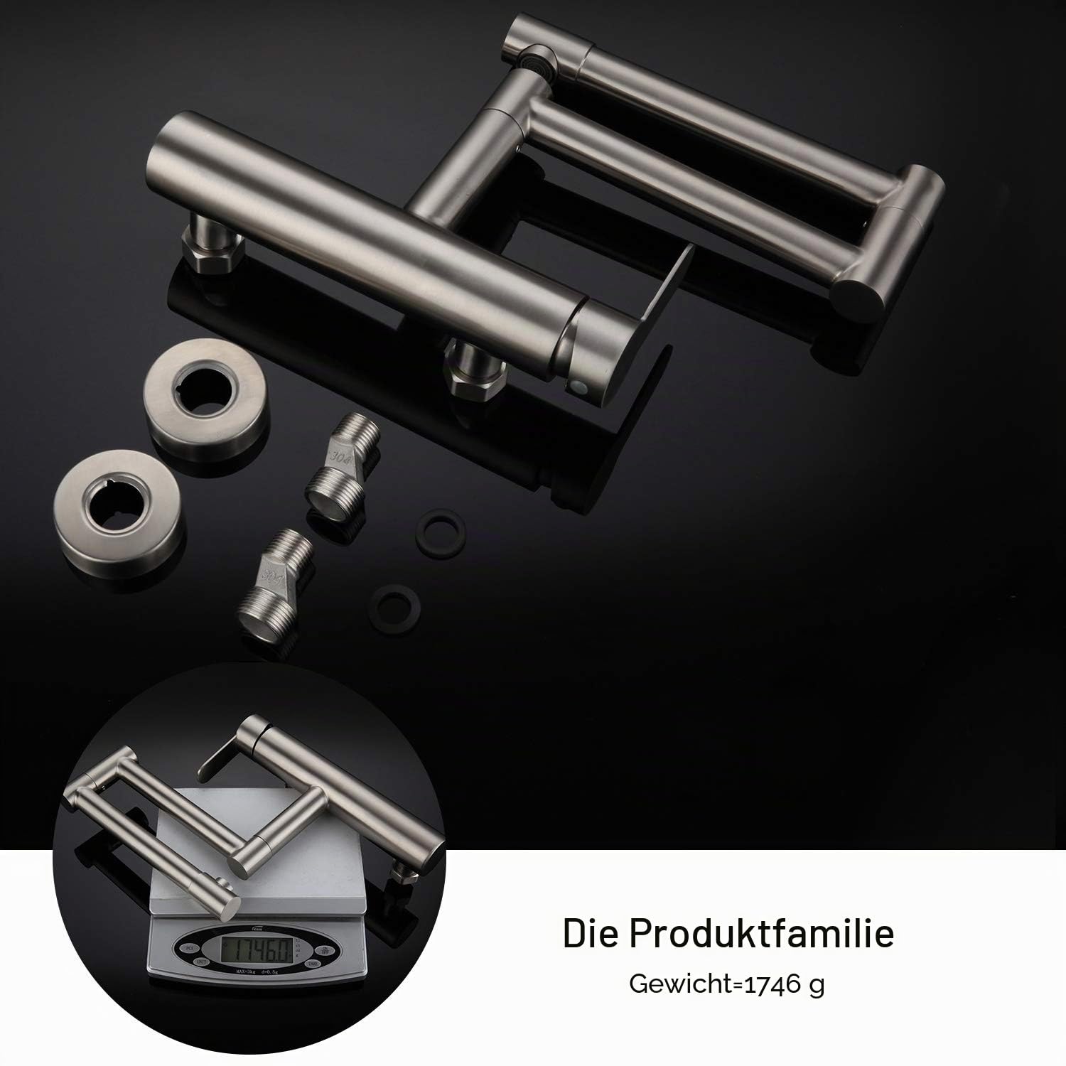 HomeLava Faltbar Spültischarmatur Einhebelmischer Küche Wandmontage Armatur Edelstahl Küchenarmatur Matt