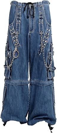 Black/Red Jeans Extreme Bondage Rocker Cyber Goth Steampunk Pant Usa