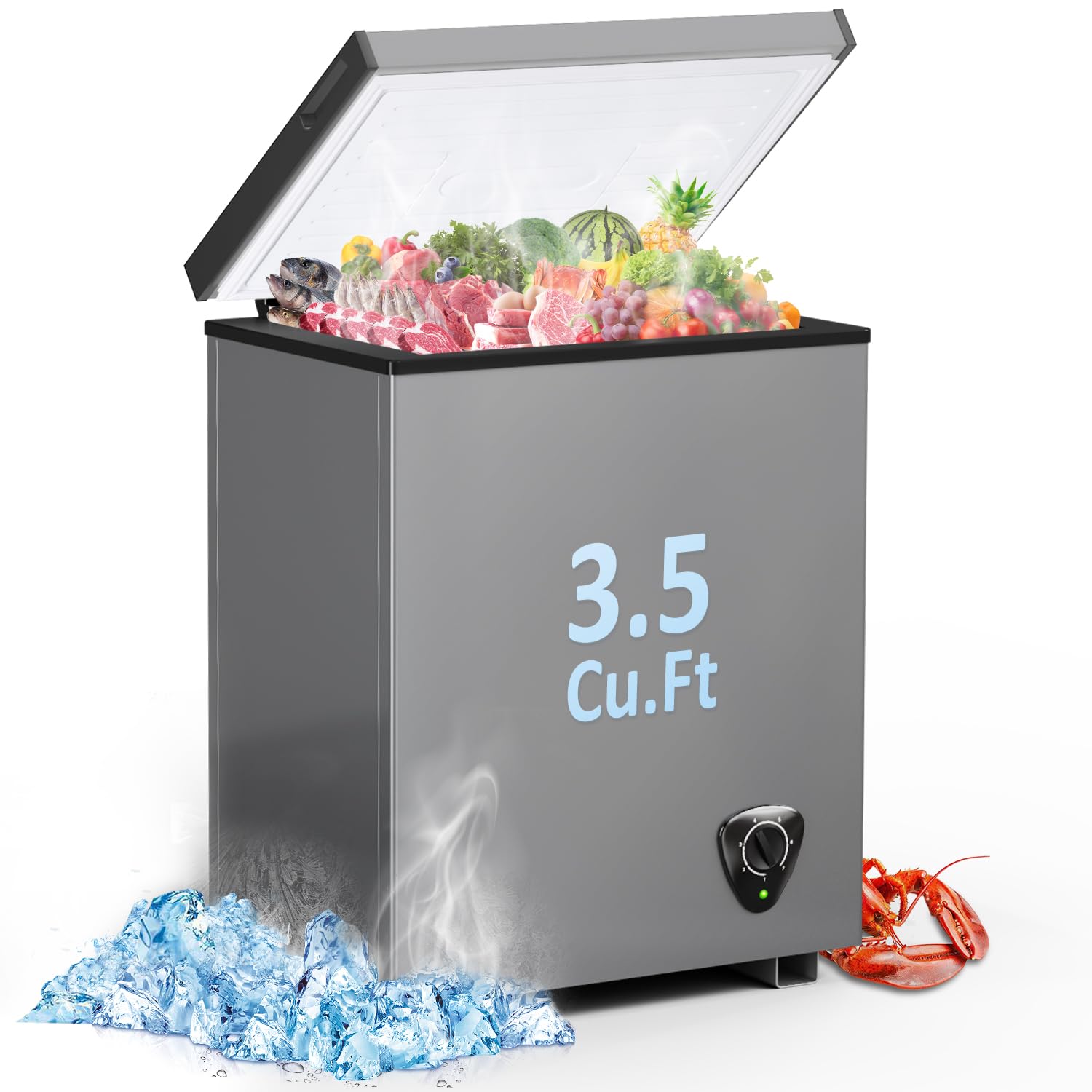 Chest Freezer - 3.5 Cubic Feet Compact Deep Freezer Small Freezer 7 Adjustable Temperature with Removable Basket, Energy Saving Super Quiet for Garage, Office, Kitchen, or Apartment, Gray