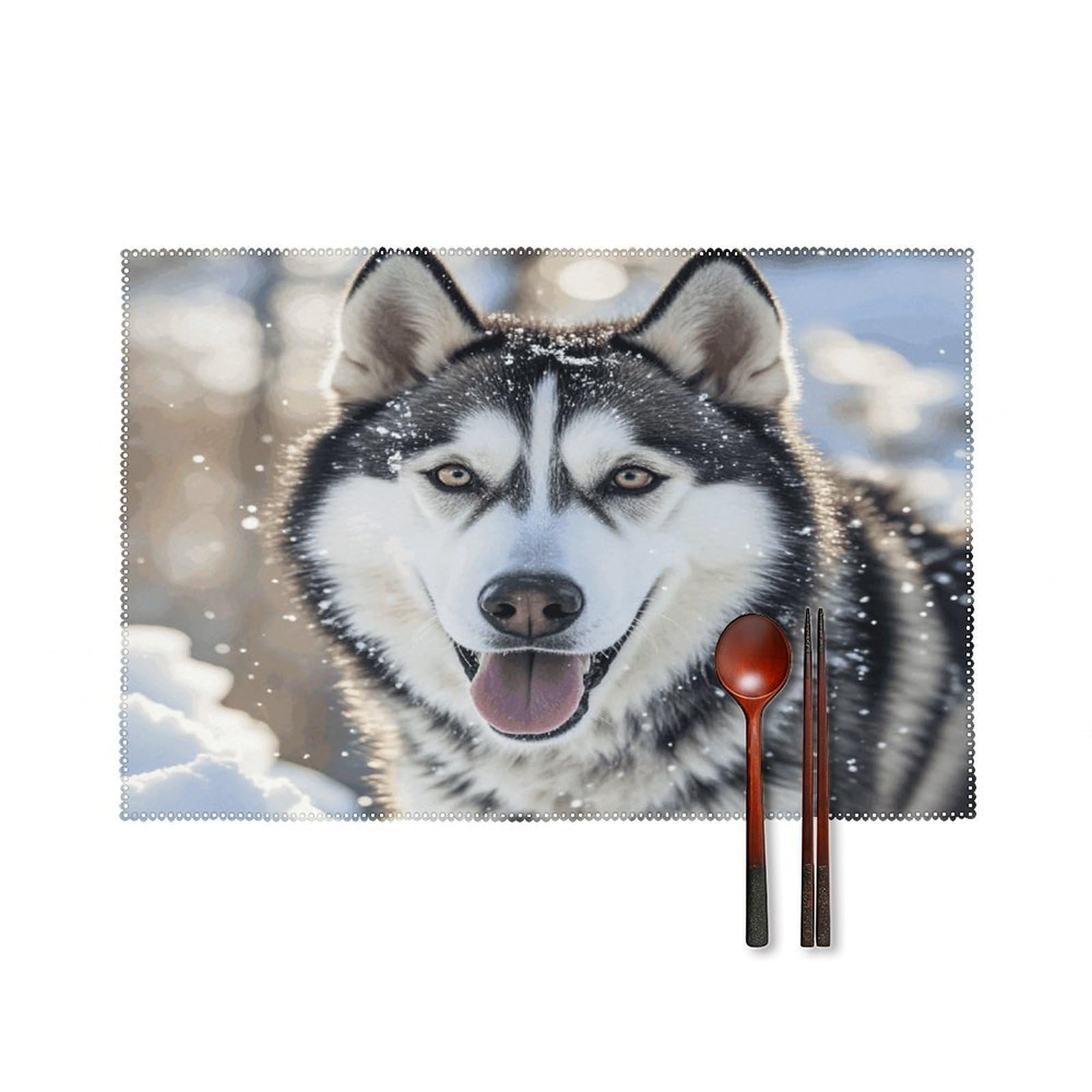 Dog in The Snow Placemats Set of 6 Heat Resistant Non-Slip Table Mats Washable Indoor Outdoor Place Mats Rustic Vintage Seasonal Placemat for Kitchen Dining Outdoor Party Table Decor