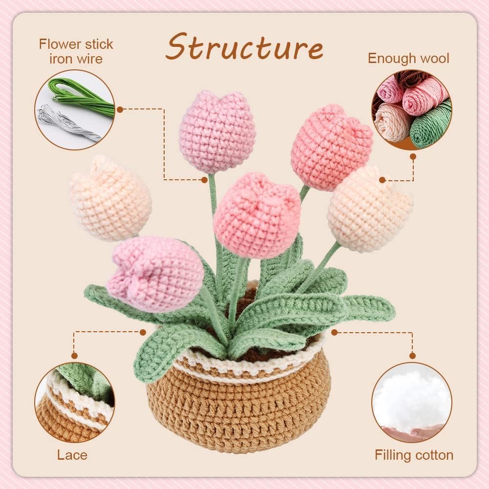 DECOVETTE Crochet Set - Crochet Kit for Beginners & Adults - DIY Crochet Flowers, Sunflowers & Woobles - Multicolour Yarn & Hooks - Non-Foldable 2