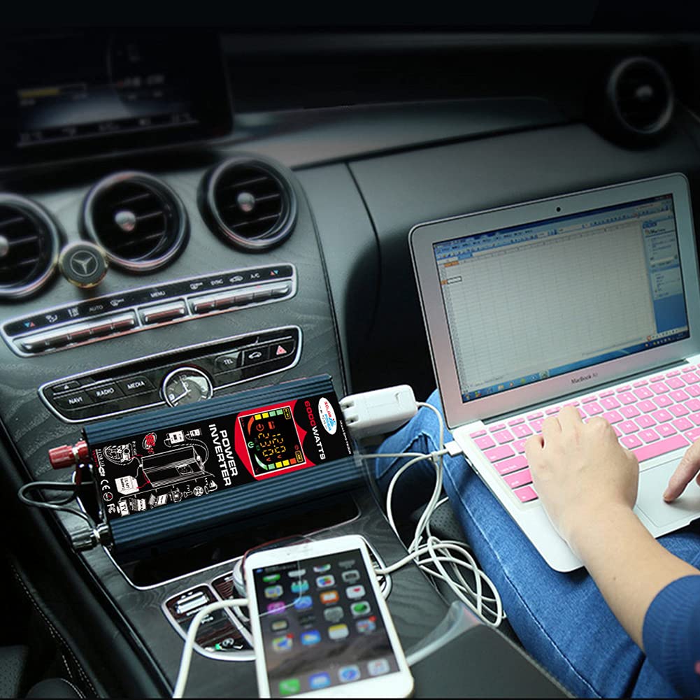 Inversor de transformador (12 V, 220 V, 6000 W, 2 puertos USB 2.1 A, para coche camión