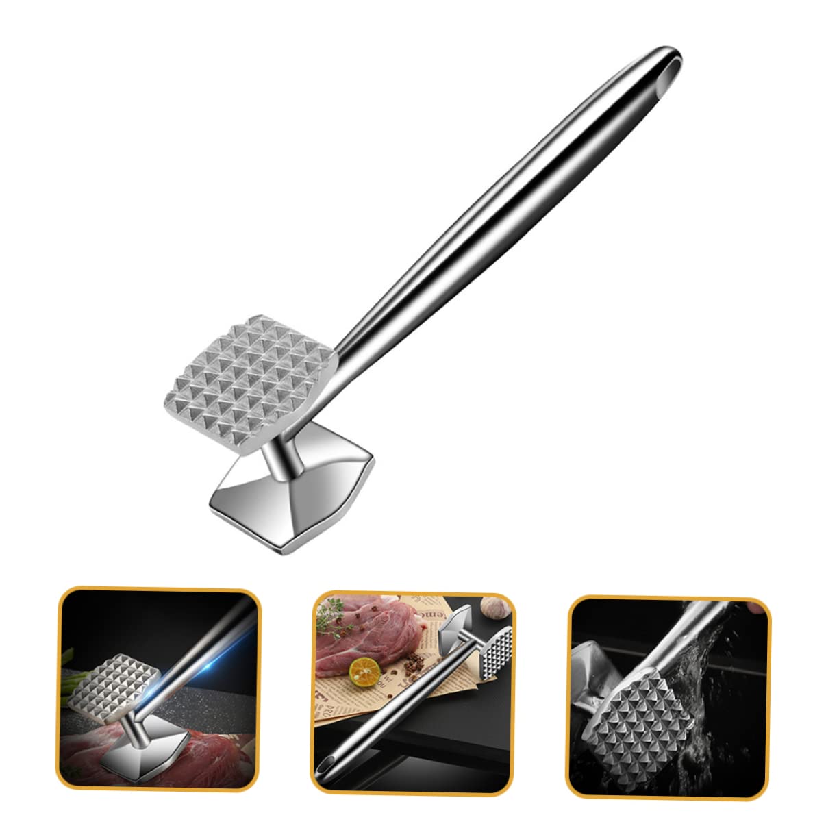 Cabilock Stainless Steel Meat Mallet with Ergonomic Handle Kitchen Meat Tenderizer Tool for Pounding Chicken Steak Beef Design with Hanging