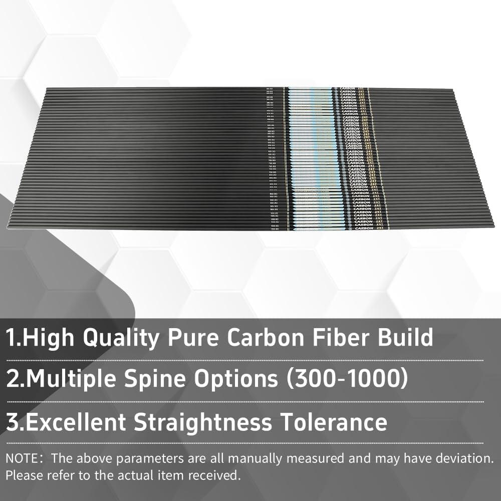 12pcs 32inch Archery Pure Carbon Arrow Shafts Spine 500 ID4.2mm for Recurve Compound Bow Shooting Target Practice Hunting DIY Accessory