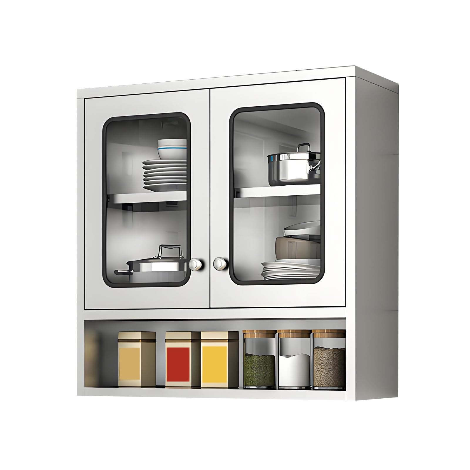 Kitchen Wall Cabinet Stainless Steel Storage Cabinet Storage Cabinet with Doors and Shelves Easy to Store for Kitchen Garage Balcony Outdoor Use(Glass Door,80 * 30 * 70cm)