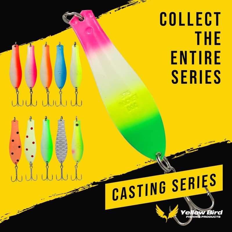 Doctor Spoons Casting Series - Cast 2X Longer - Trolling, Casting, Jigging - Fishing Lures for Walleye, Pike, Striper, Bass, Northern, Rainbow, Trout, Salmon - Eagle Claw Hooks - Yellow Bird 3 Pack