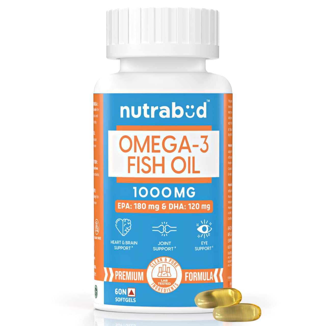 nutrabud Omega 3 Fish Oil 1000 Mg Capsules For Men,Women With 180 Mg