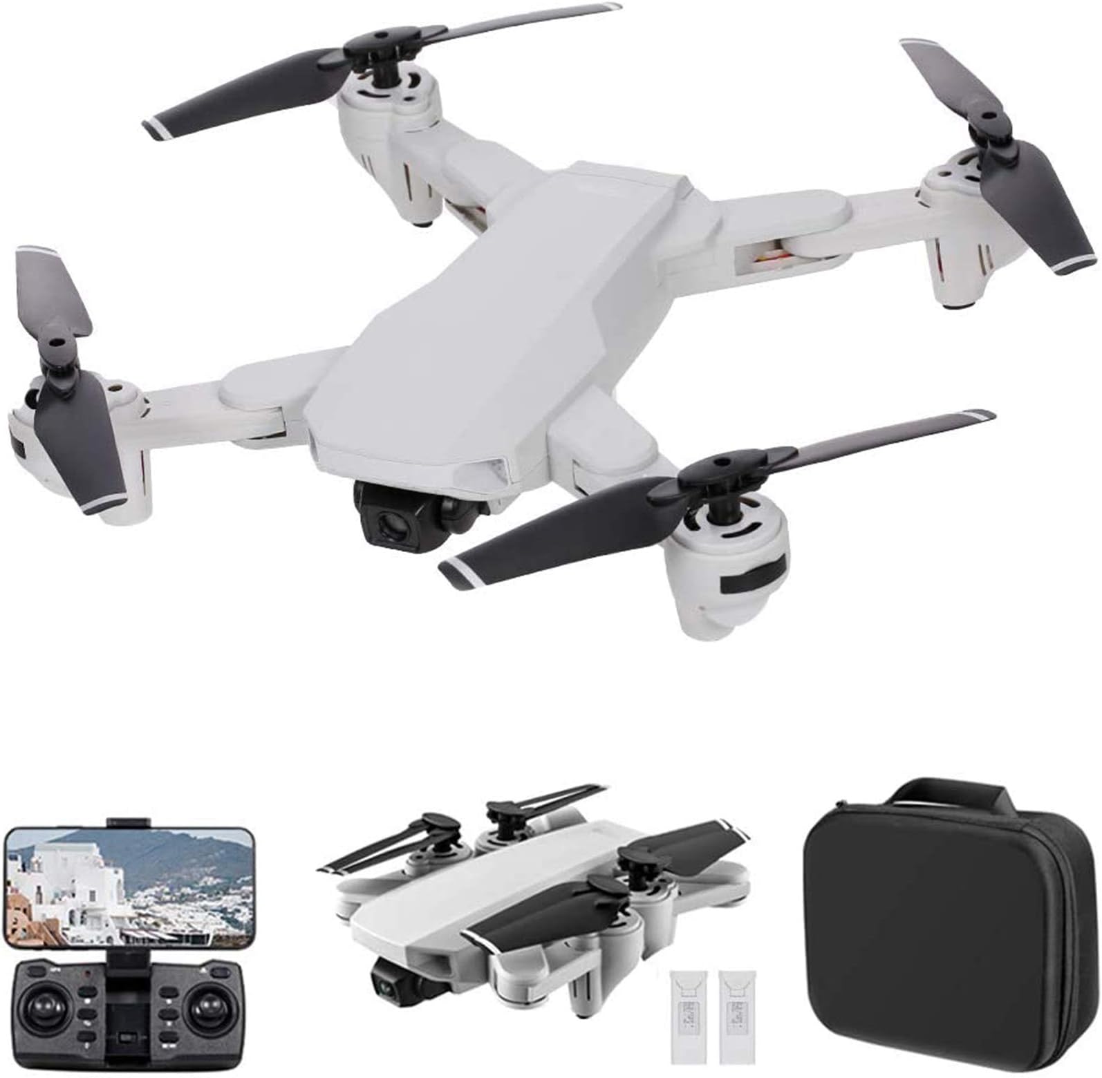 GPS Drone with 4K Camera, 5G WiFi FPV Foldable RC Drone, Optical Flow Positioning RC Quadcopter with Headless Mode, Waypoint Flight, Follow Me,2 Batteries