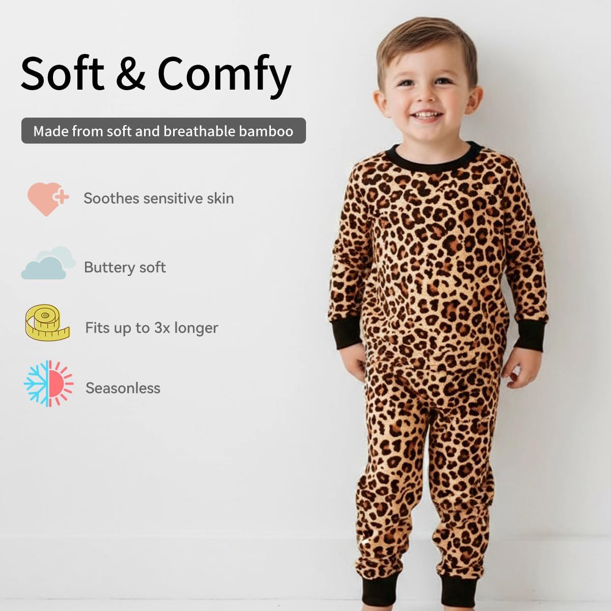 Weiwei Pajama Set for Boys & Girls Set of 2, Viscose Made from Bamboo Toddler Pajamas for Kids, Long-Sleeve Sleepwear 2pcs - Image 4