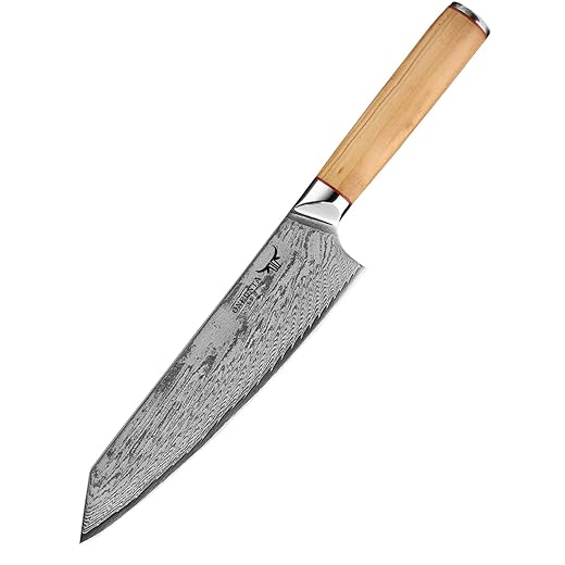 ONEONTA Chef Knife - Japanese Chef Knife 8 Inch - Damascus Kitchen Knife Professional - Japanese AUS-10V Steel, Olive Wood Handle, 73 Layers