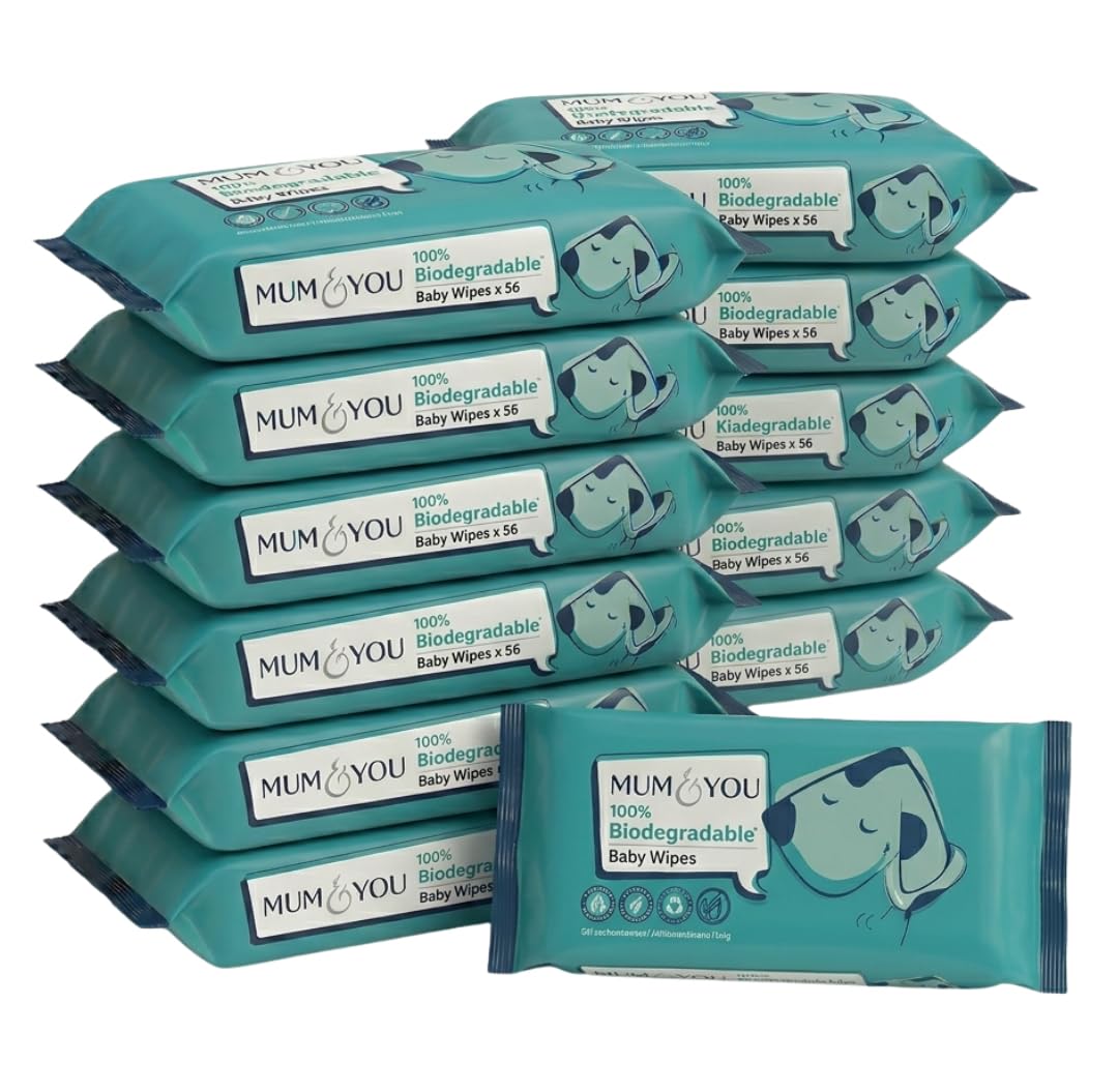 Mum & You Baby Wipes Multipack - 672 Biodegradable Wet Wipes (12 Packs) | 99.4% Water. Ideal for Sensitive Newborn Skin | Baby Wipes Bulk, Bum Wipes, Wet Tissue, wet wipes baby