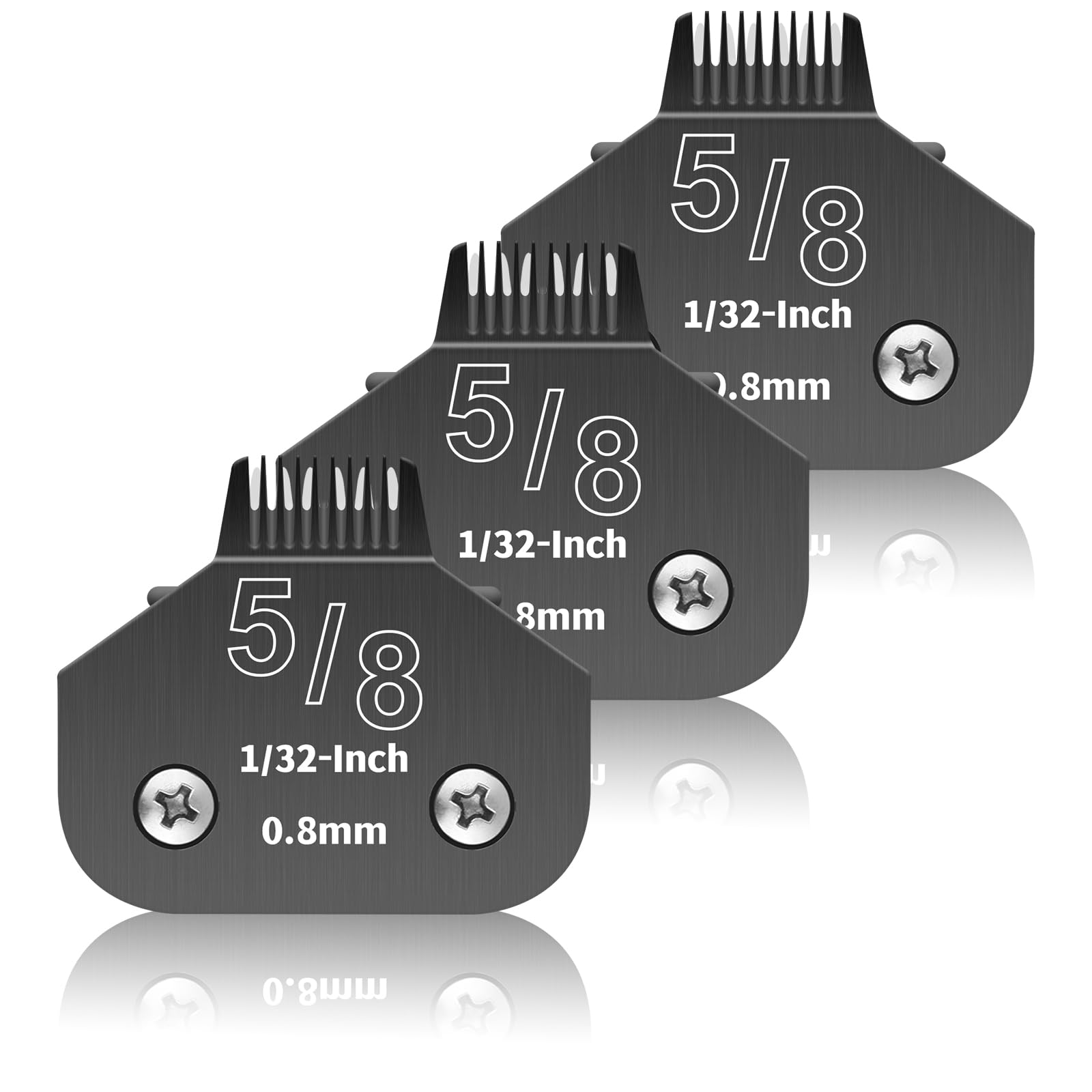YAZIYIR 3 Pack 5/8N Detachable Dog Grooming Steel Blades,Compatible with Andis,Oster A5,Wahl KM-10 Series,Cut Length 1/32" 0.8MM （Black）