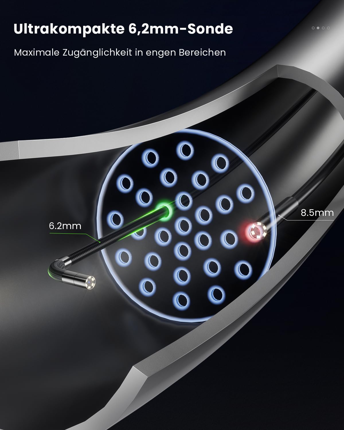Ralcam Endoskopkamera mit Licht, Endoscope Camera mit 360° beweglichem Kopf, 6.2mm Sonde, 5" HD Bildschirm, IP67 Inspektionskamera, 1,5M Halbstarres Kabel, Rohrkamera für Auto & Haus