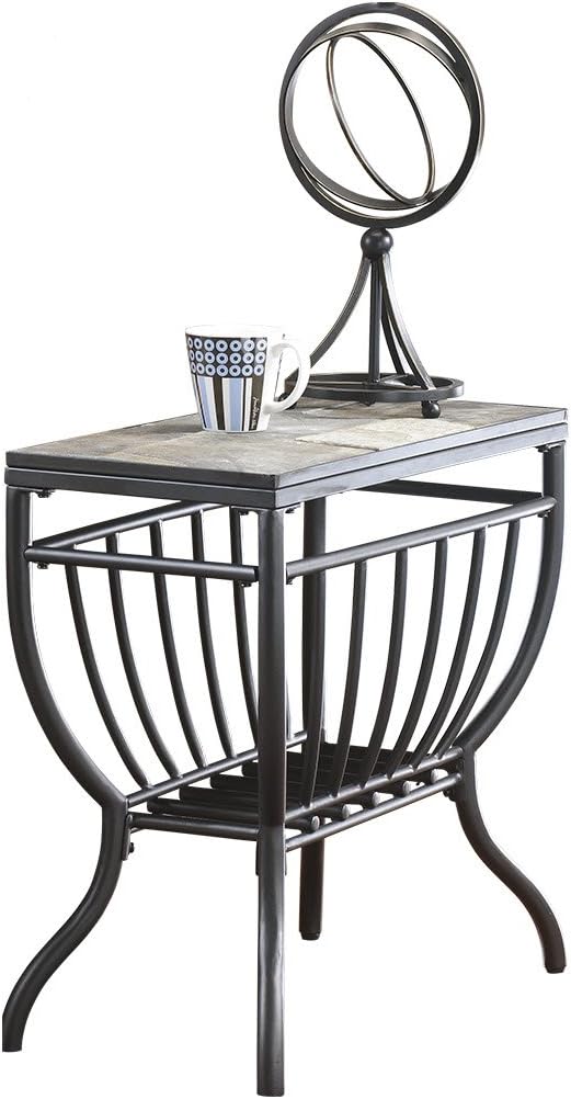 Ashley Furniture Signature Design - Antigo Chair Side End Table - Contemporary - Slate Top with Metal Bottom - Black