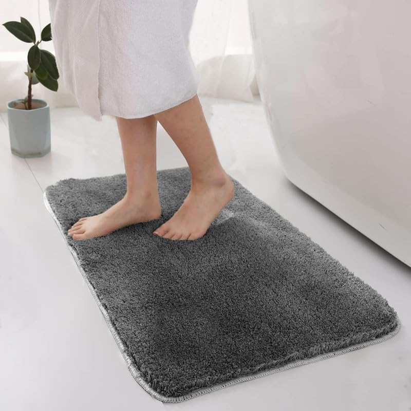 Microfibre Rectangular Bath mat Super Soft Anti Skid Newman Mats for Bathroom (16x26 Grey)-image-16