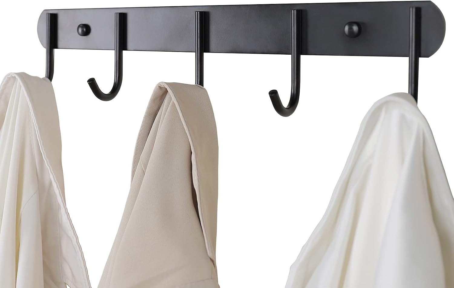 Encozy Coat Rack Wall Mounted - 5 Hooks, Heavy Duty, Stainless Steel, Metal Coat Hook Rail for Coat Hat Towel Purse Robes (Heavy Duty Black 2pc)