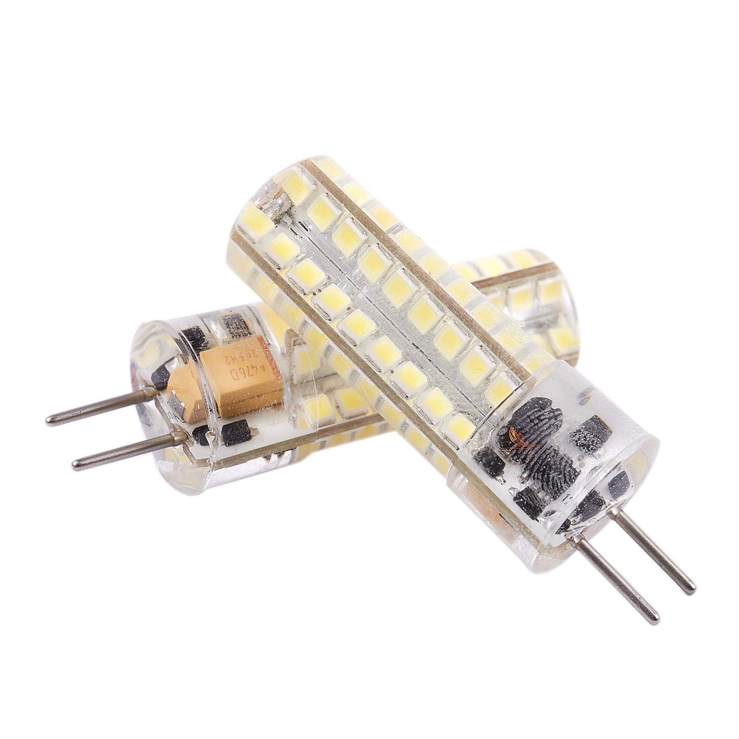 Senmubery Pure White 2X 6.5W Gy6.35 Led Bulbs 72 2835 Smd Led 320Lm 50W Halogen Lamps Equivalent Dimmable 6000K 360 Degree Beam Angle Silicone Corn Bulb