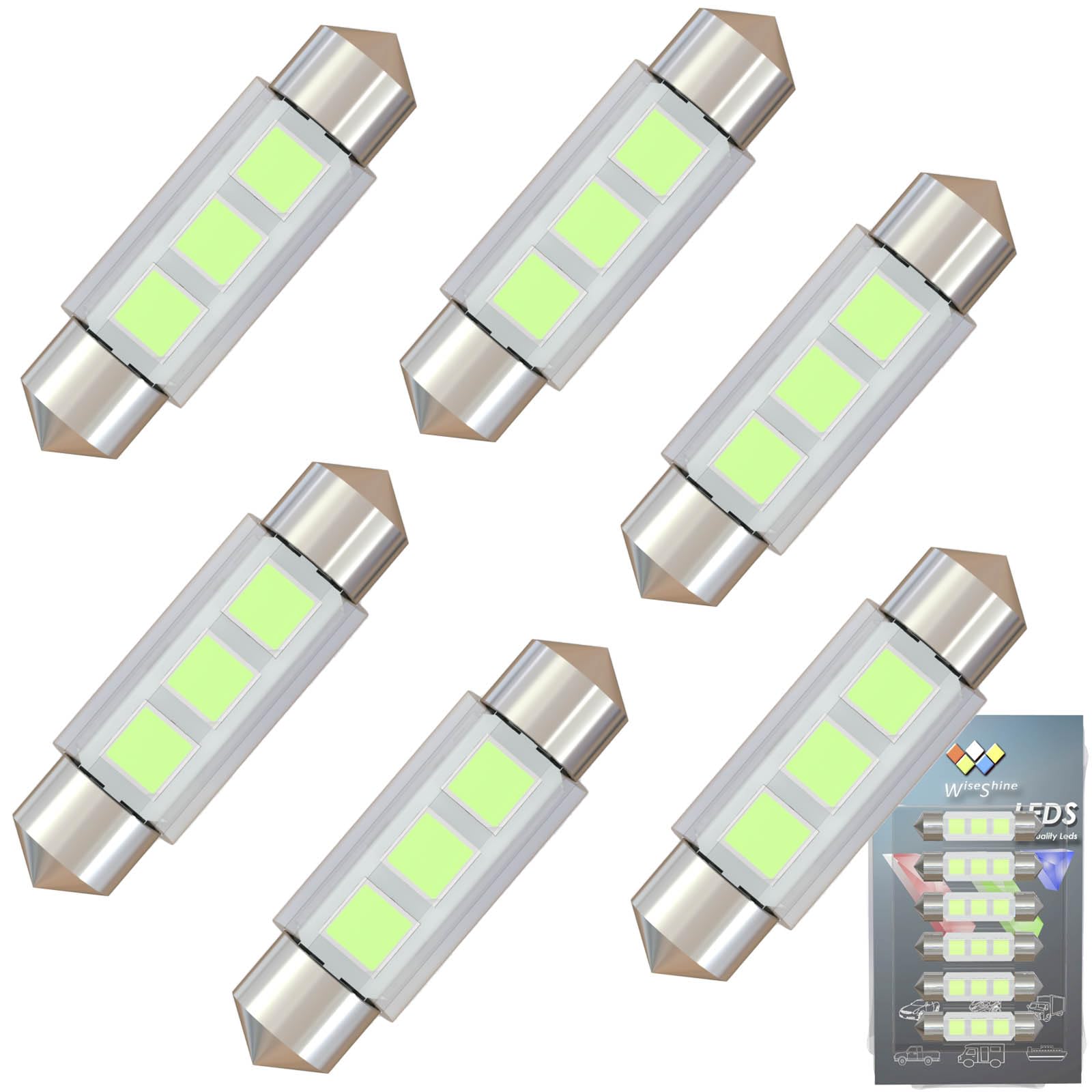 4.5Watt 6418 LED Bulbs Festoon LED Bulb 38mm Ice Blue C5W LED Bulbs 6411 6423 DE3425 DE3423 DC 12V for Boat RV Automotive Interior Dome Glove box Trunk Lights (Pack 6)