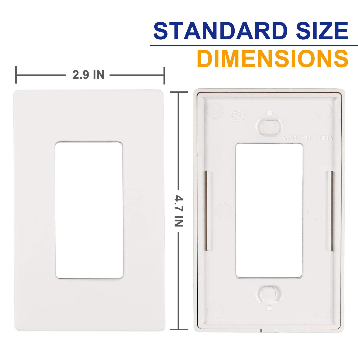 Placas de pared decorativas sin tornillos de 1 banda, cubierta de salida de tamaño estándar segura para niños, termoplástico de policarbonato irrompible, blanco brillante, paquete de 10