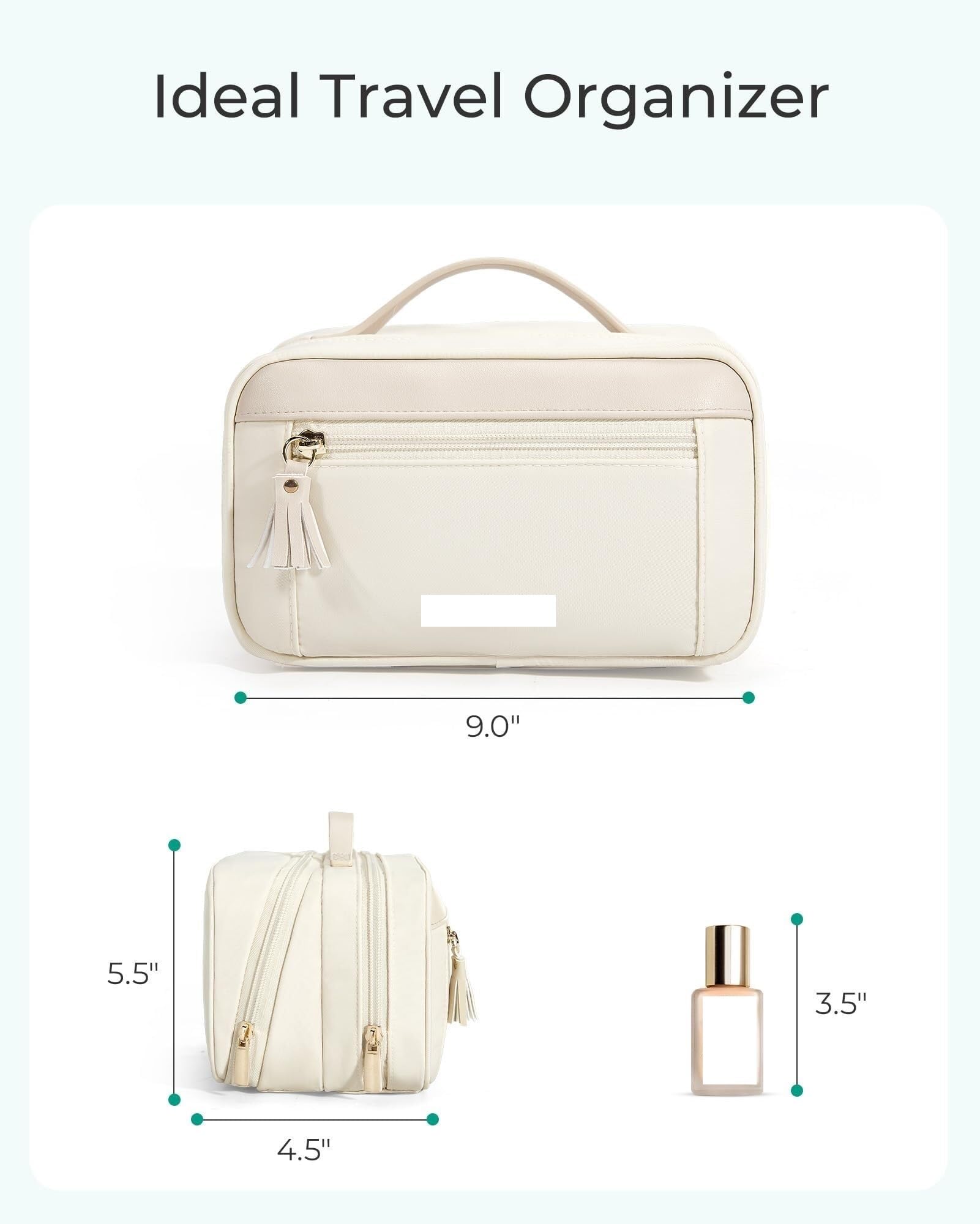 Porta Trucchi Pochette Trucchi Borsa for cosmetici da viaggio Borsa for cosmetici portatile a bocca larga Borsa da toilette Trousse Trucchi Donna(White)