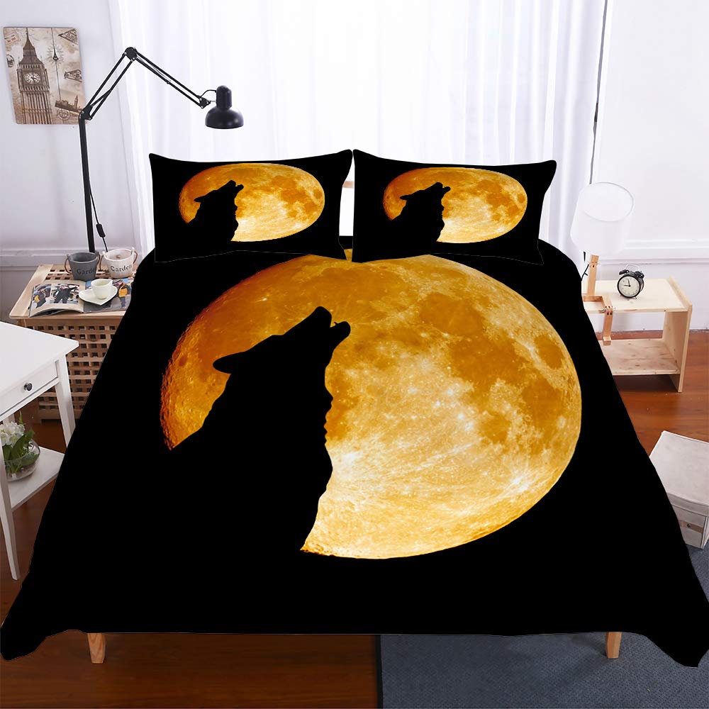 Morbuy Boys Moon Duvet Cover Set For Single Double Super King Size Bed, 3D Wolf Animal Printed Microfiber Bedding Sets Duvet Set With Pillowcases And Quilt Case (Double-200X200cm,)