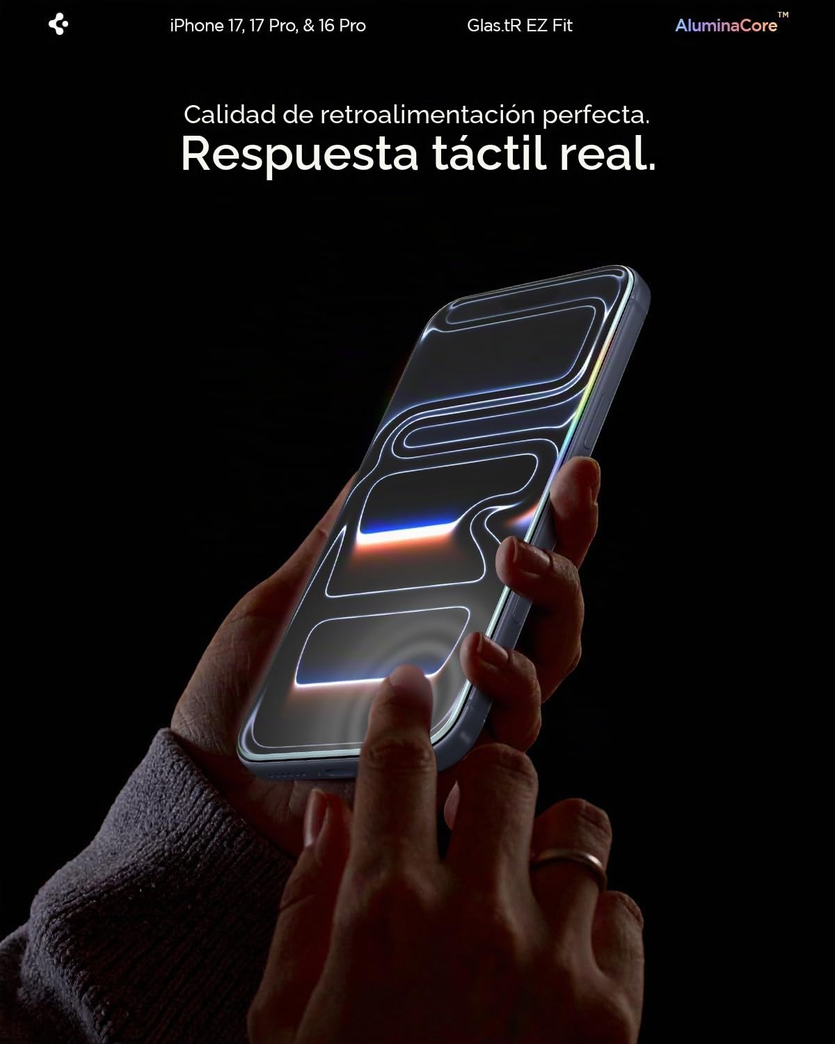 Spigen Glas.tR EZ Fit Protector Pantalla para iPhone 17, iPhone 17 Pro, iPhone 16 Pro, 2 Unidades, Instalación Fácil, Alta Definicion, Dureza 9H