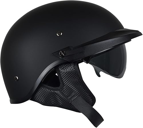 Miniatura 2 de CHCYCLE Medio casco de motocicleta para hombres y mujeres con protector solar, casco de motocicleta vintage para motocicleta Cruiser Scooter