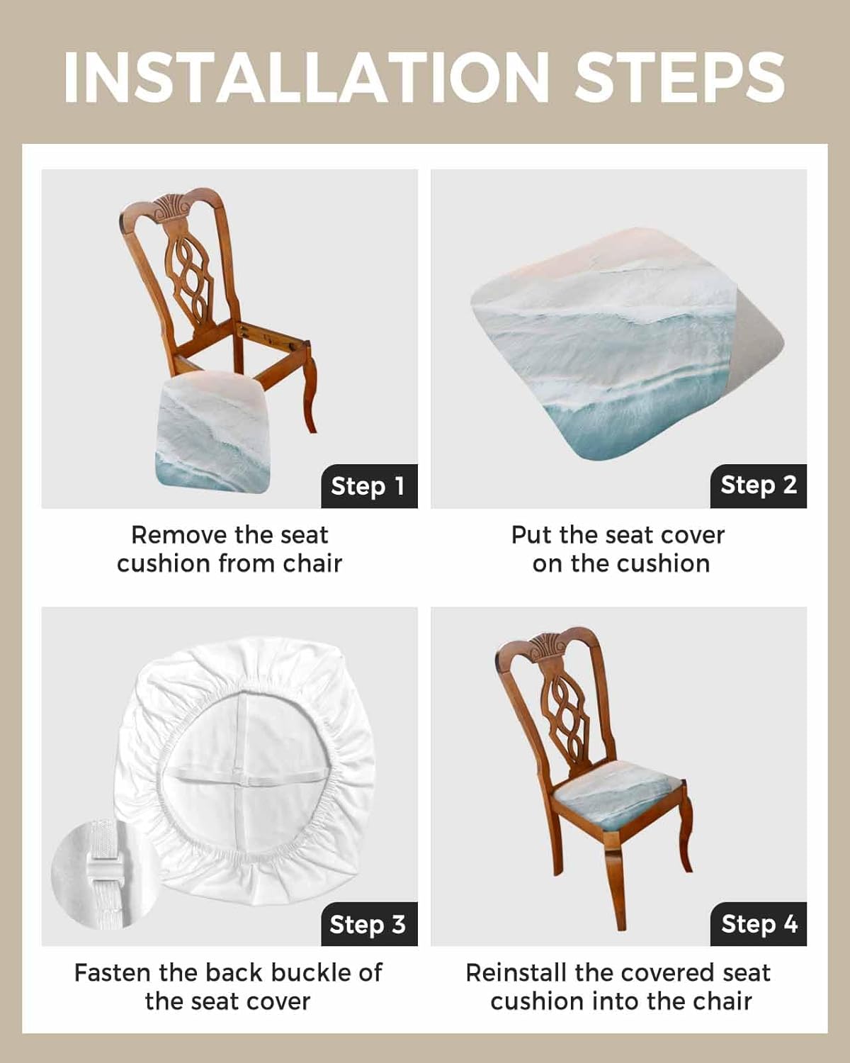 Stretch Dining Chair Seat Covers Set of 4, Removable Washable Chair Covers Seat Slipcovers, Beach Coastal Nautical Chair Protector Dust-proof Chair Cover Seat for Kitchen/Office Decor