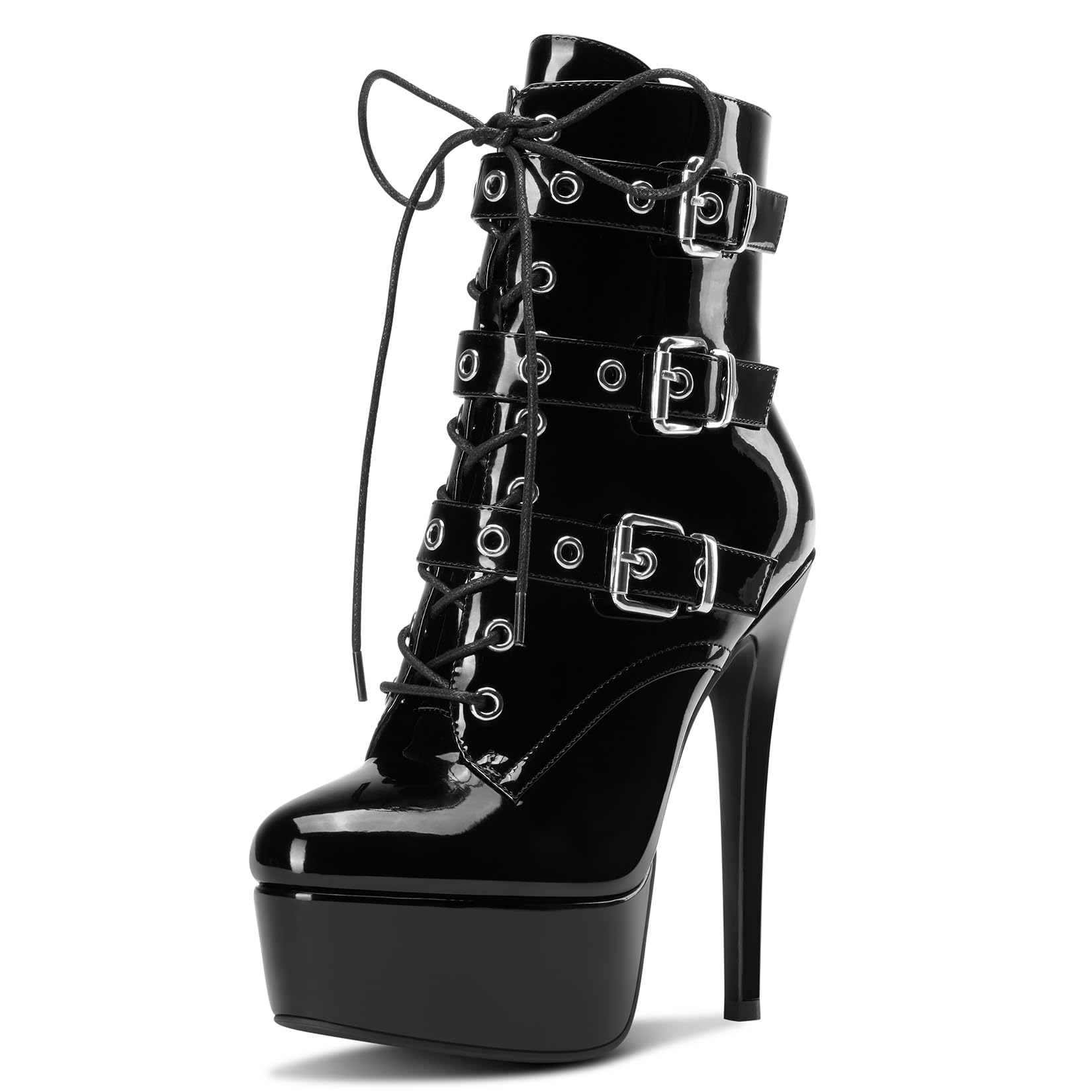 Aachcol Womens Stiletto Boots Platform Lace-up Ankle Boots Short Bootie High Heel Zipper Buckle Prom Party Dress Dance