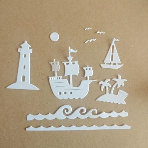 Miniatura 5 de Troqueles de metal para barco oceánico, plantillas de jaulas para embarcaciones, tarjetas de manualidades, troqueles de corte para manualidades,