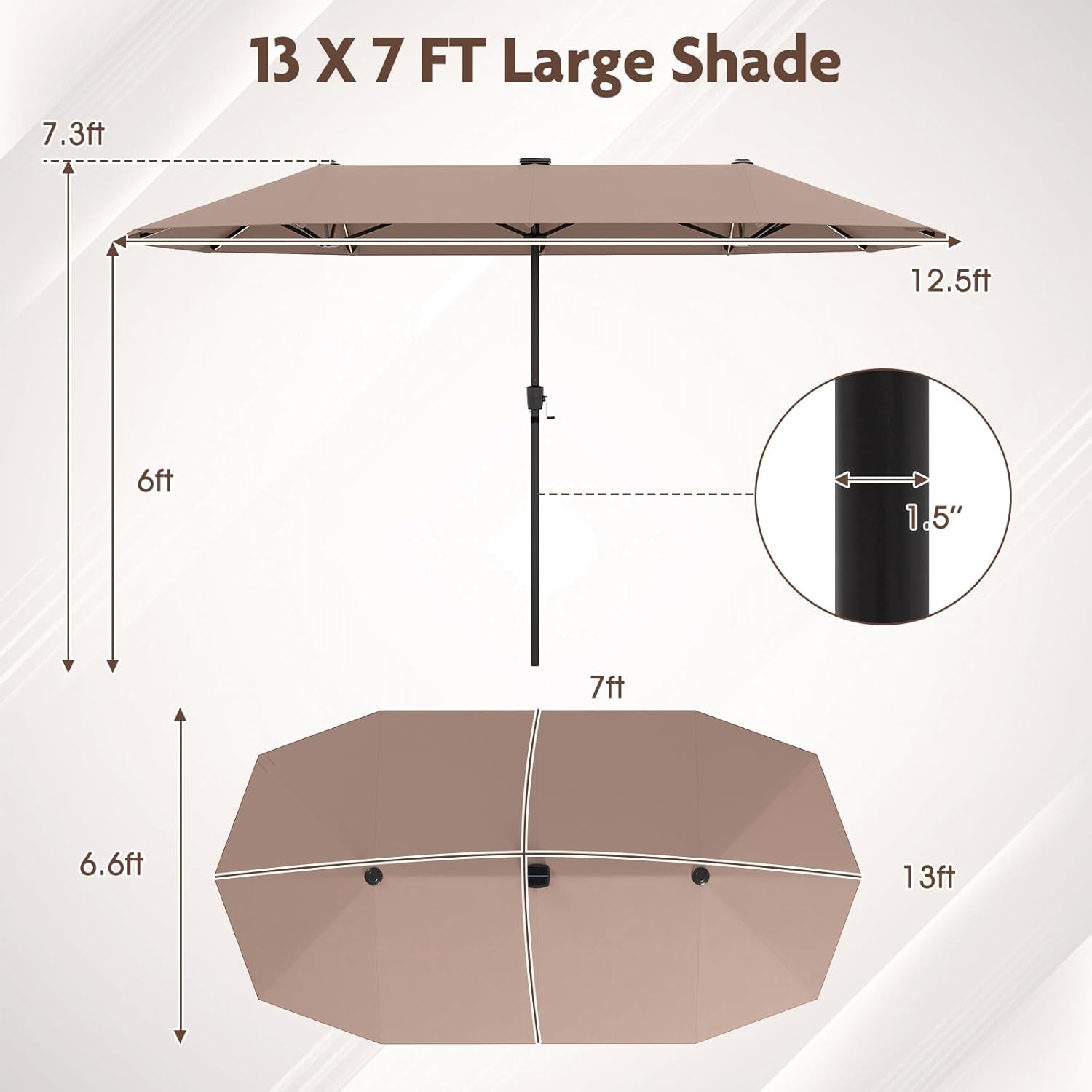 Tangkula 13 FT Large Patio Umbrella w/LED Solar Lights, Crank Handle, 12 Heavy-Duty Ribs, Outdoor Double-Sided Table Market Umbrella Rectangular Twin Parasol for Garden Deck Lawn Poolside (Tan)