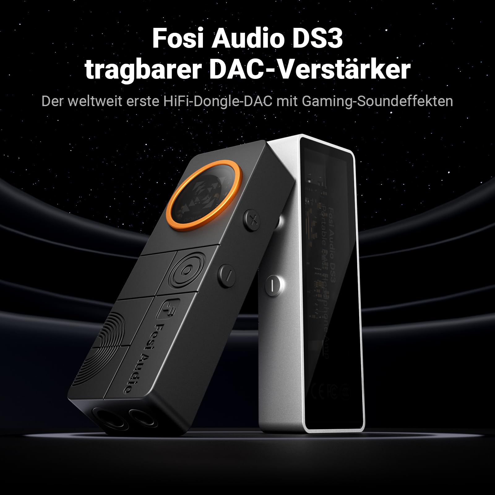 Fosi Audio DS3 USB-C DAC-Verstärker-Dongle, Tragbarer Kopfhörerverstärker mit Gaming 7.1 Spatial Audio,ES9039Q2M XMOS POWERED, DSD512, 3,5 mm Single 4,4 mm Symmetrisch für PC/Telefon/PS5/Switch,Silber