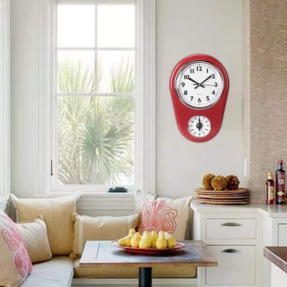 MAGT Reloj Cocina Reloj de Pared, Temporizador de Cocina del hogar del Reloj hermosamente Colgante del Estilo del Vintage
