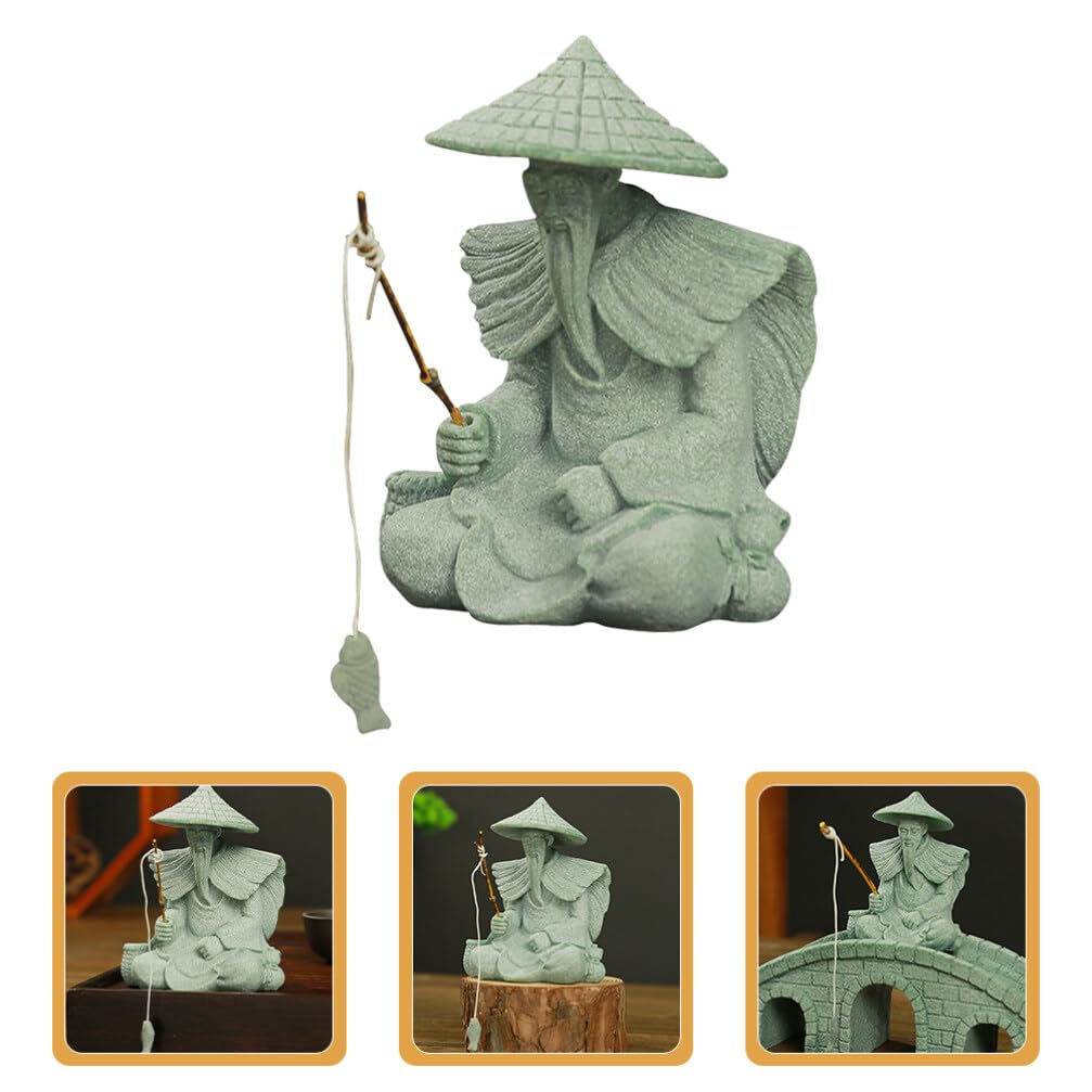 HOLIDYOYO Fisherman Statue Ornament Large Sand Stone Fish Tank Figurine Japanese Zen Garden Decor Desktop Fisherman Figure