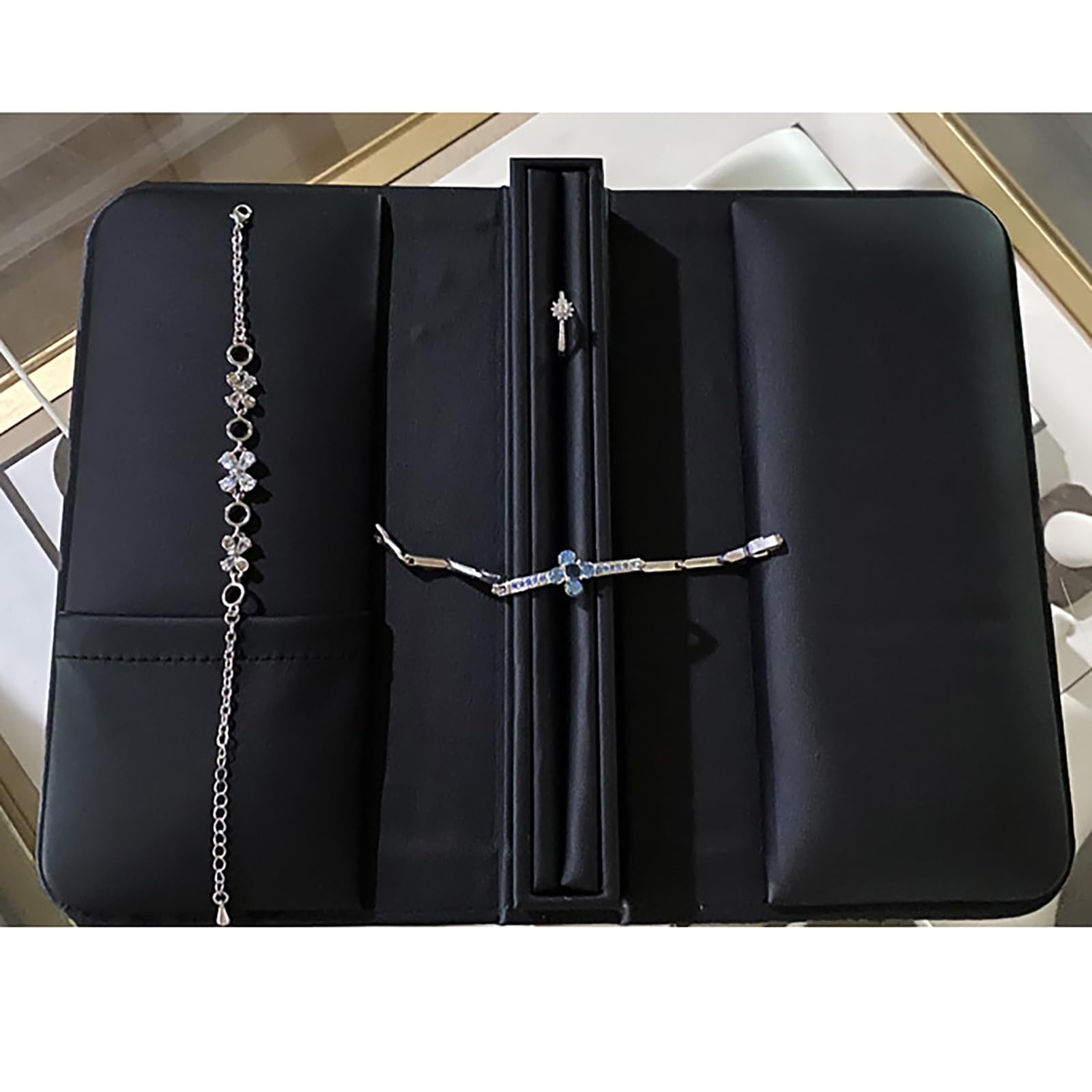 Tragbares Schmucketui aus PU Leder für Uhrenknöpfe, Black L