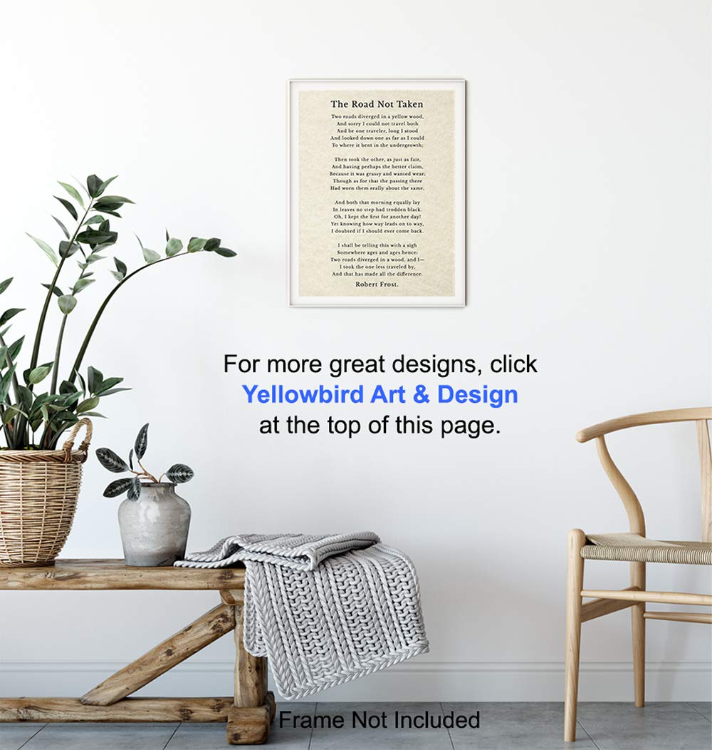 The Road Not Taken Poem - Robert Frost Quote - Unframed Wall Art Print - Perfect Inspirational and Motivational Gift - Chic Home Decor - Ready to Frame (8x10) Photo