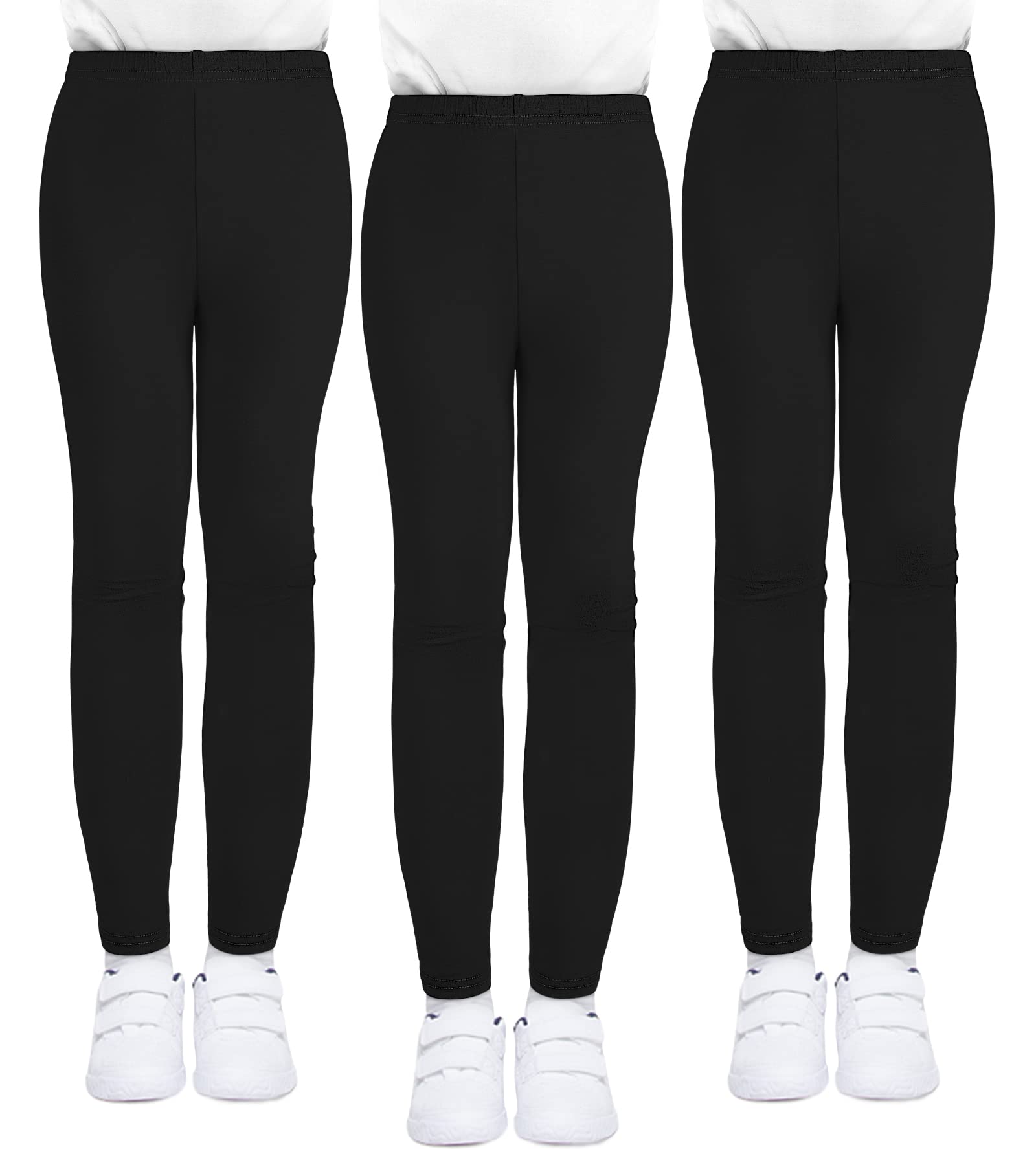 KEREDAGirls Black Leggings Kids Full Length Plain Cotton Stretchy Pants 5-13 Years 3 Packs