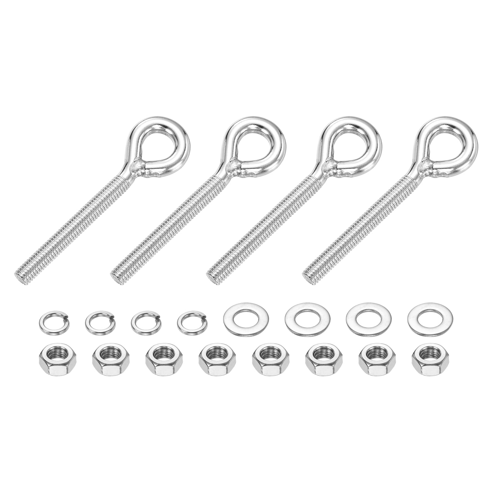 PATIKIL 4 Pcs M8 x 55mm Eye Hook Bolt, 90mm Length Stainless Steel Lifting Shoulder Eye Bolts with Double Nuts and Flat Washer Spring Washer for Indoor Outdoor
