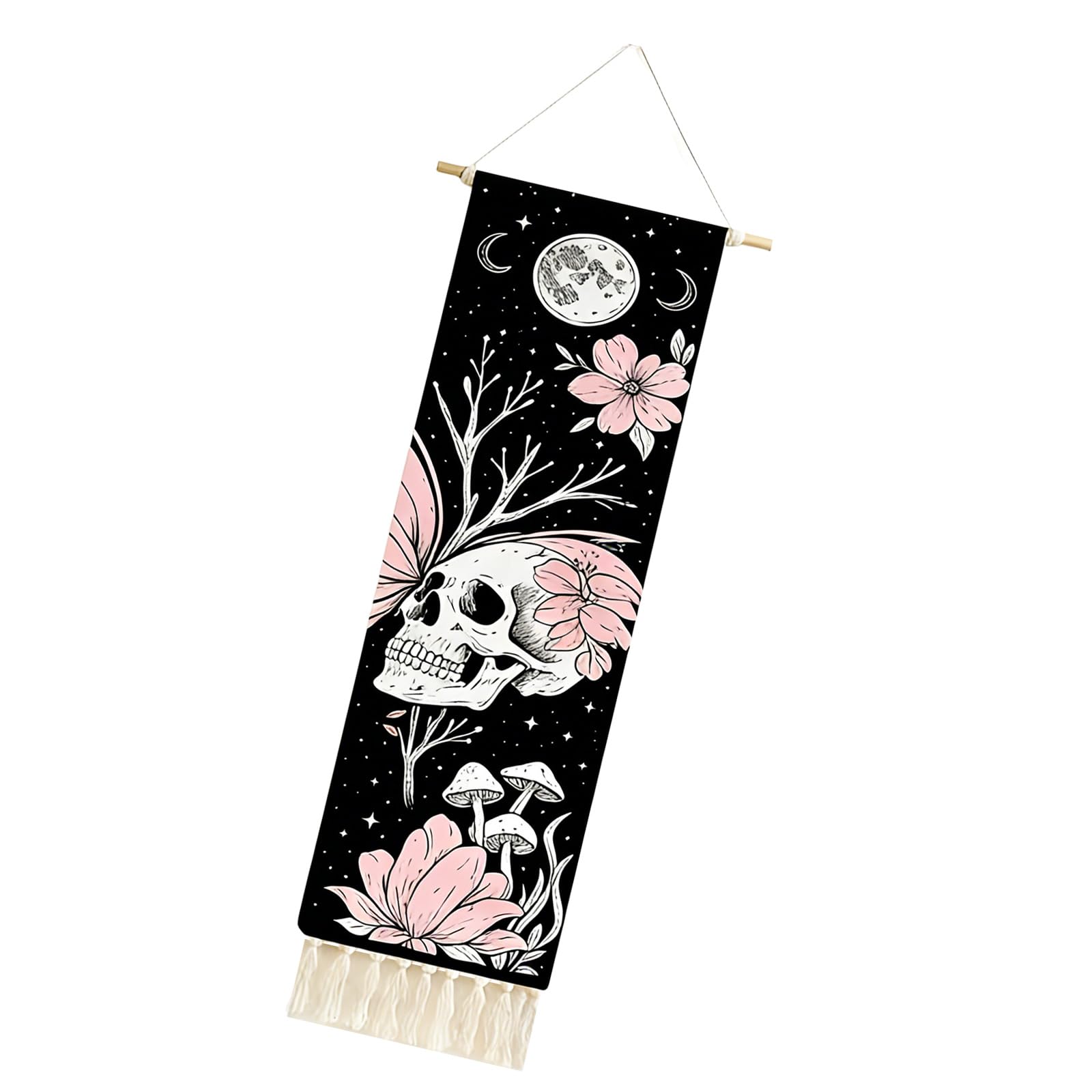 Sbshiouu M03005 Creative Floral Skeleton Mushroom Print Tapestry With Tassels Modern Home Decor Unique Wall Hanging Blanket
