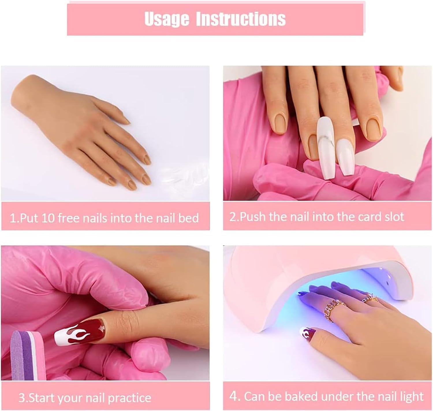 Mano de Práctica de Uñas de Manicura, Mano de Práctica de Uñas de Silicona con Diseño de Soporte de Rotación de 360°, Juntas Flexibles Y Profundidad de Ranura de Uñas de 14 Mm, para Práctica de Uñas