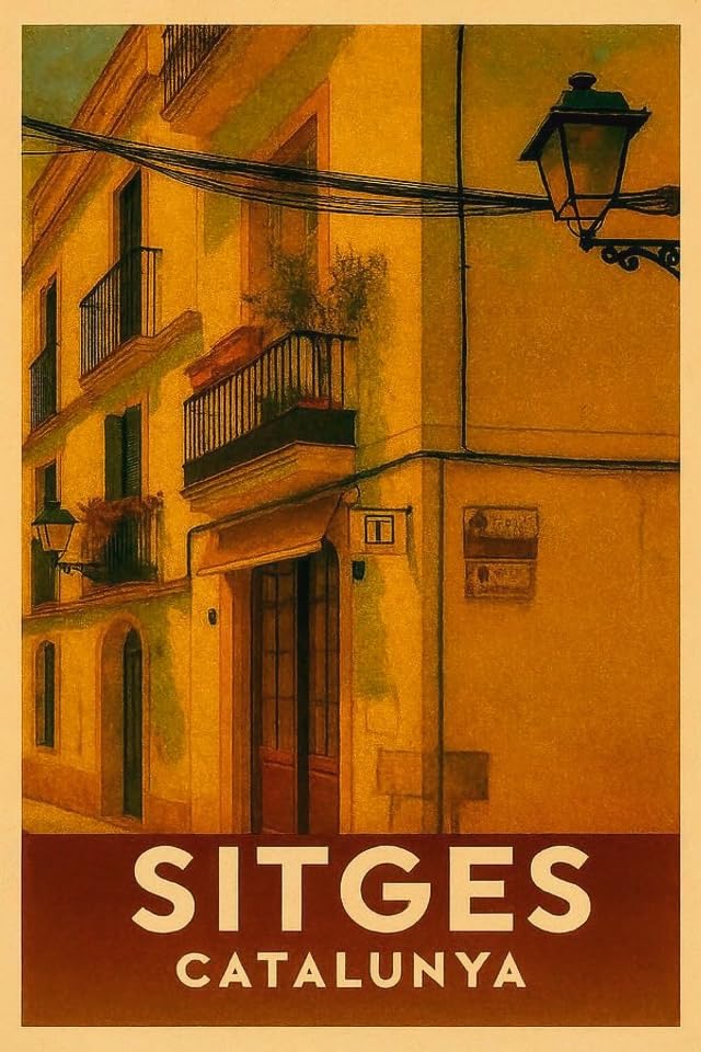 Póster de Sitges original de la esquina de una calle pintoresca para lámina de pared