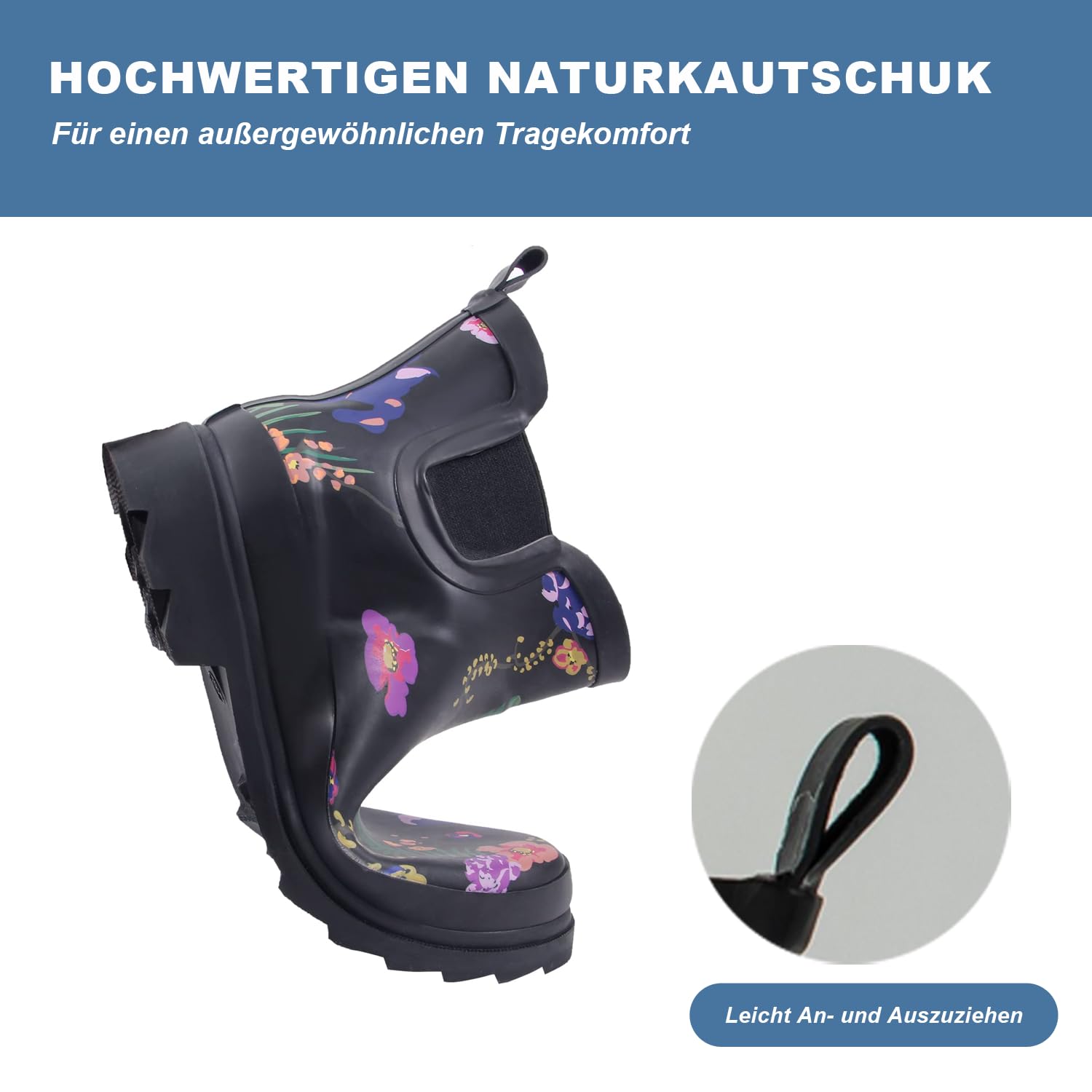Gummistiefel Damen – Kurz Regenstiefel für Damen Gummistiefeletten –Wasserdicht, Rutschfest, Bequem – Gefütterte Gummistiefel für Garten, Matsch & Schnee, Größe 37–41