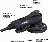 MAXXT Ponceuse excentrique 150 mm sans balais avec raccord tri-noyaux, course excentrique 5,0 mm, frein automatique (2 s), 6 vitesses réglables, 10 papiers abrasifs et 5 m de câble - 3