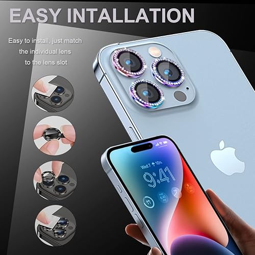 Miniatura 6 de 3+1 Compatible con iPhone 15 Pro y iPhone 15 Pro Max, protector de lente de cámara de vidrio templado 9H, anillo individual de metal, protector de